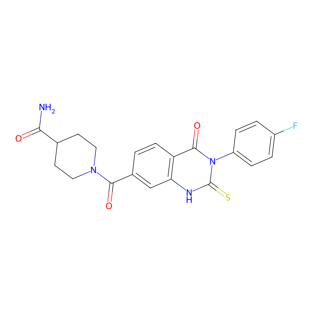 1-{[3-(4-Fluorophenyl)-2-mercapto-4-oxo-3,4-dihydroquinazolin-7-yl]carbonyl}piperidine-4-carboxamide molecular structure, CAS 421591-75-5