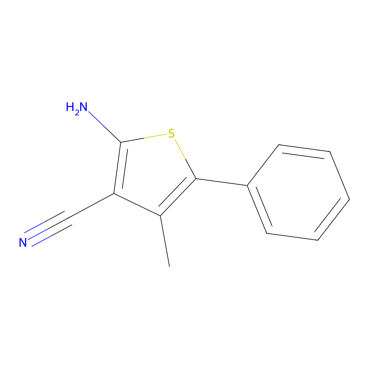 2-Amino-3-cyano-4-methyl-5-phenylthiophene molecular structure, CAS 42160-26-9