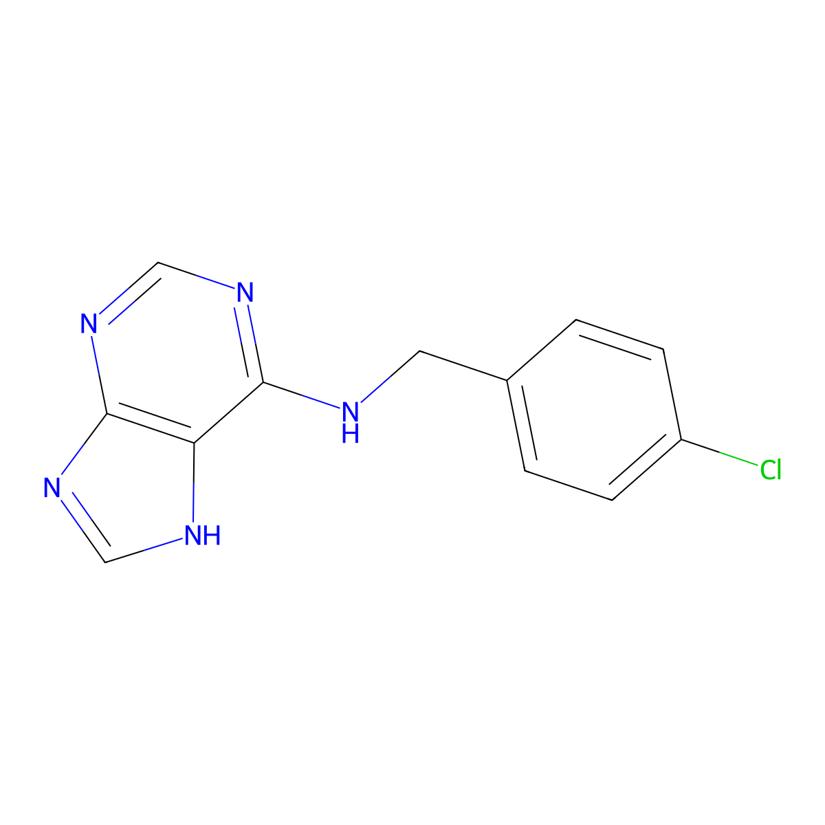 N-[(4-chlorophenyl)methyl]-7H-purin-6-amine molecular structure, CAS 4217-46-3