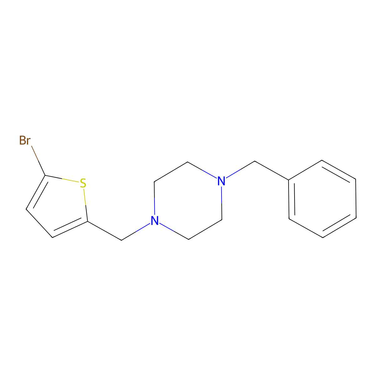 1-Benzyl-4-[(5-bromothiophen-2-yl)methyl]piperazine molecular structure, CAS 4217-79-2