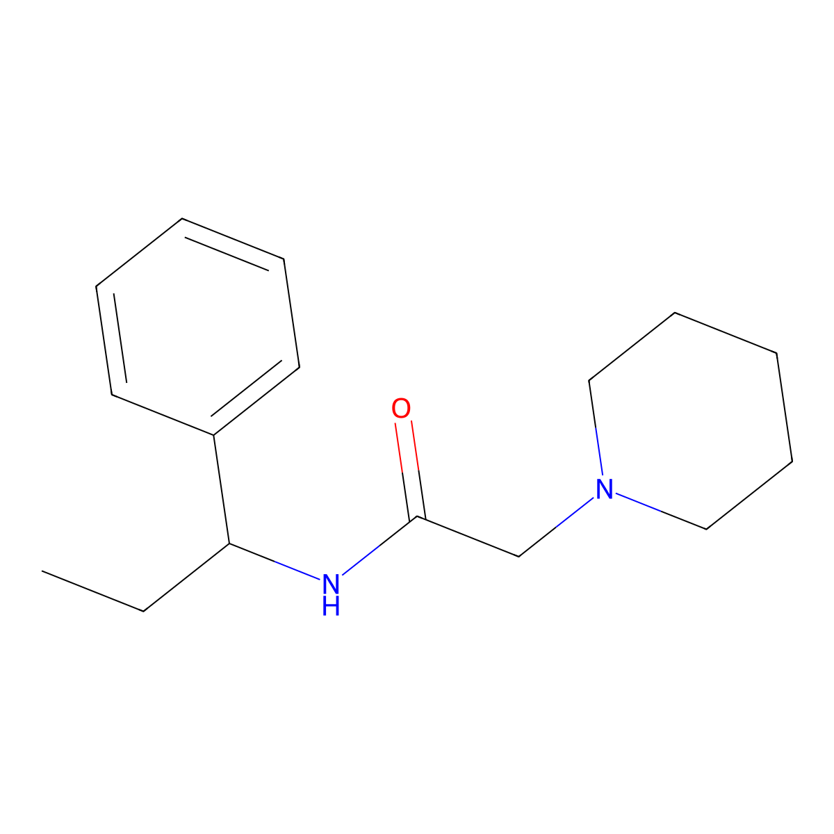 1-Piperidineacetamide, N-(1-phenylpropyl)- molecular structure, CAS 42176-25-0