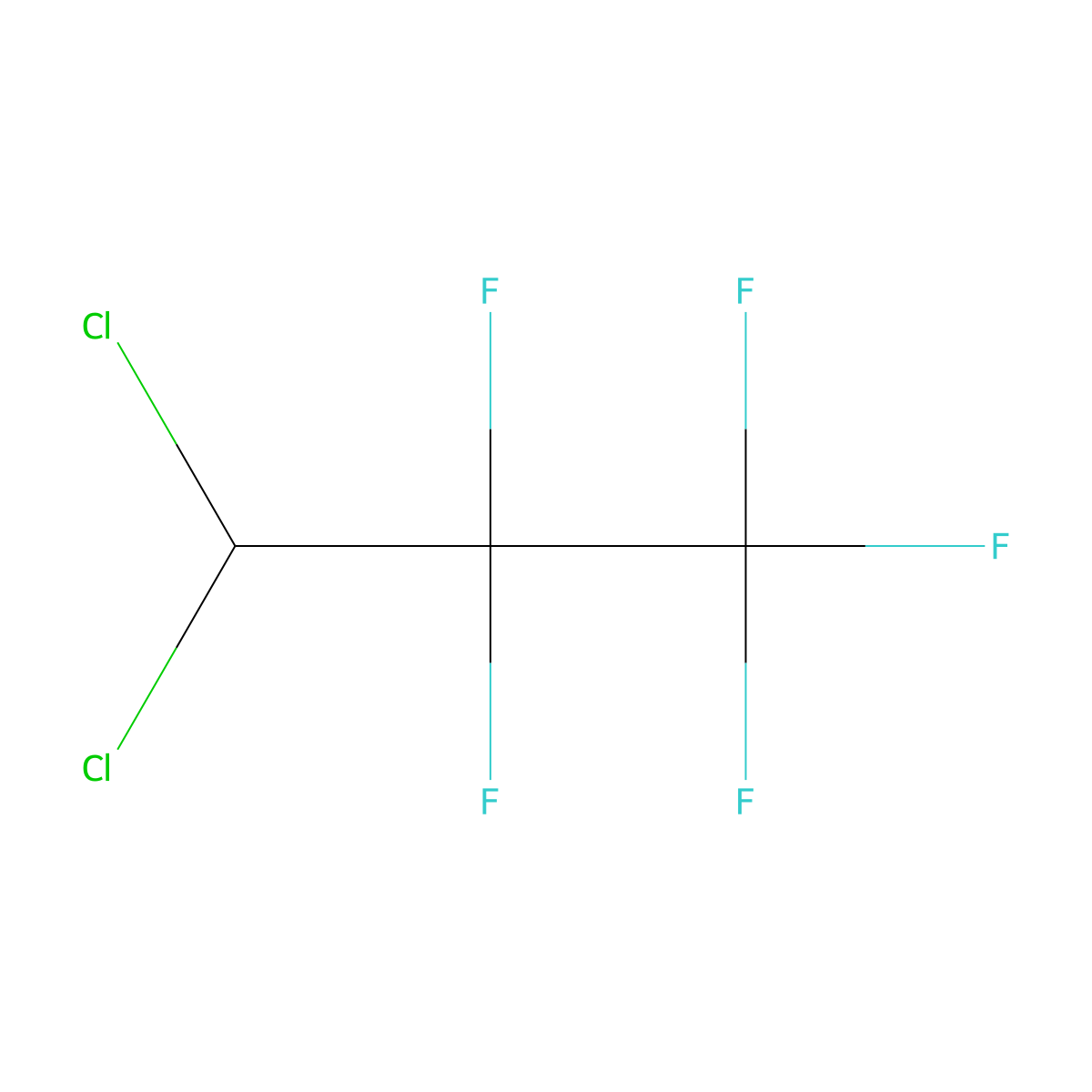 3,3-Dichloro-1,1,1,2,2-pentafluoropropane molecular structure, CAS 422-56-0