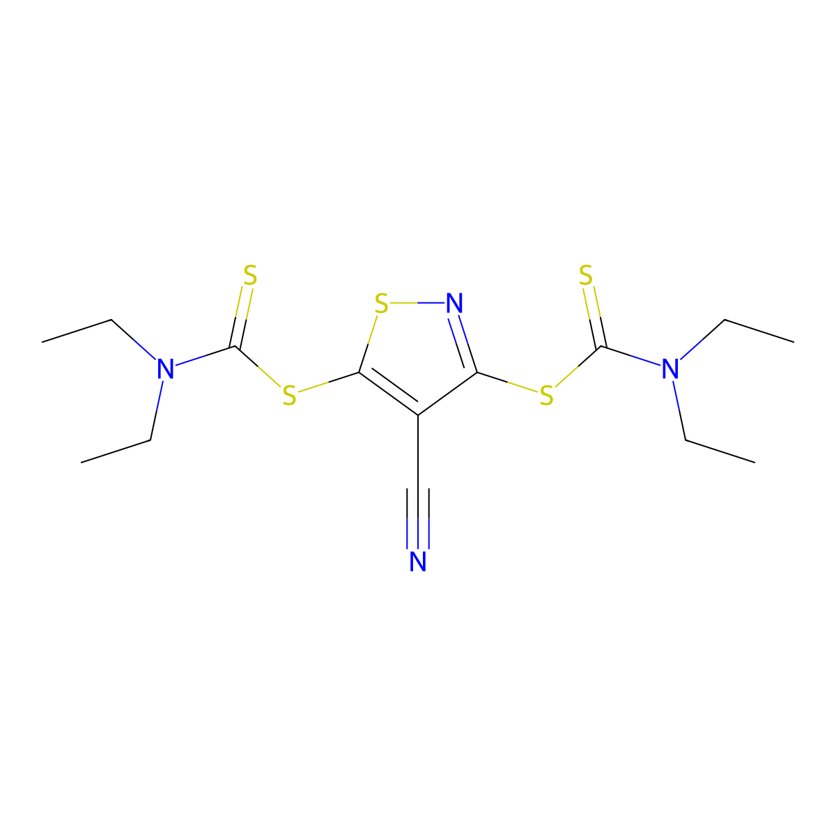 [4-cyano-3-(diethylcarbamothioylsulfanyl)-1,2-thiazol-5-yl] N,N-diethylcarbamodithioate molecular structure, CAS 42207-85-2