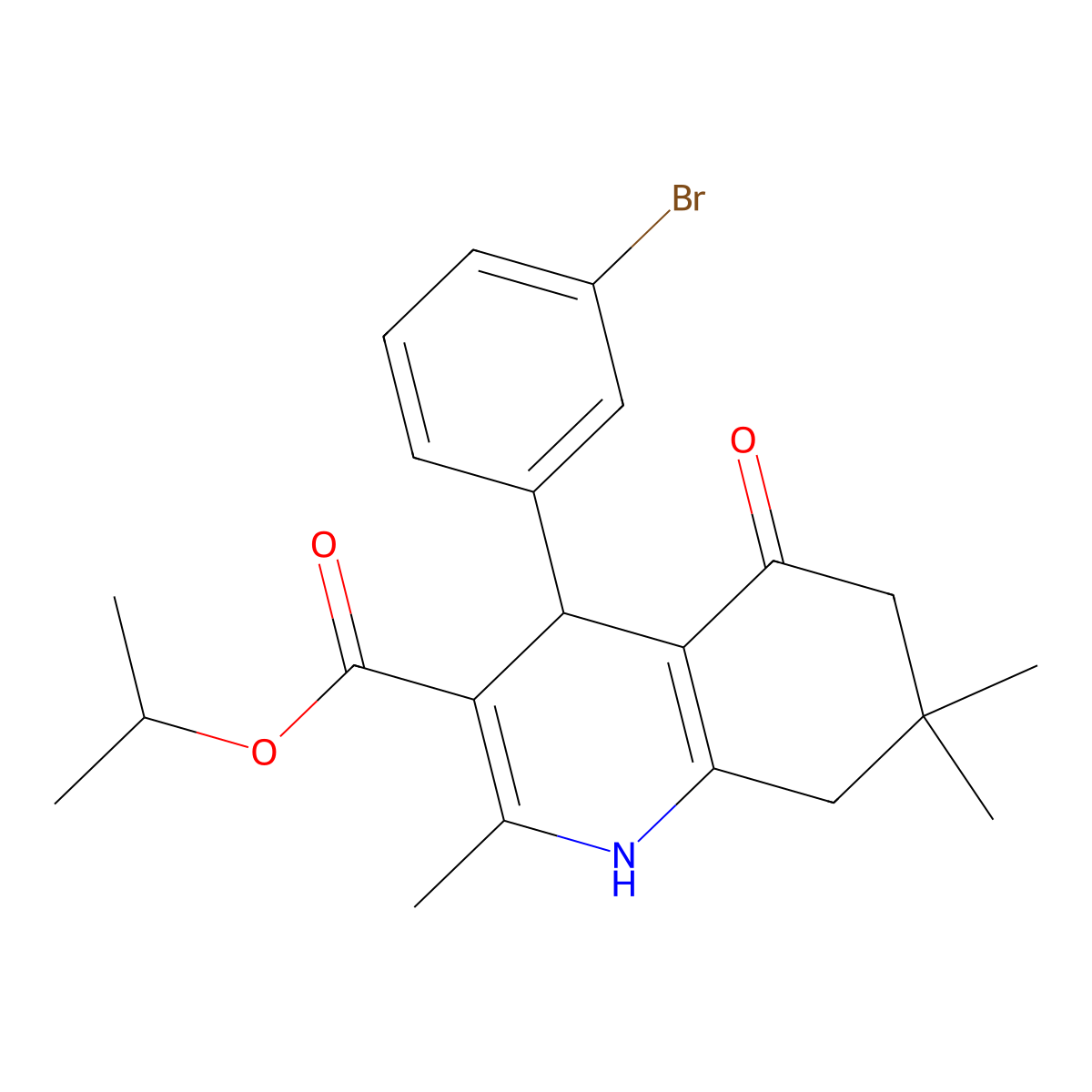 Propan-2-yl 4-(3-bromophenyl)-2,7,7-trimethyl-5-oxo-1,4,5,6,7,8-hexahydroquinoline-3-carboxylate molecular structure, CAS 4221-47-0