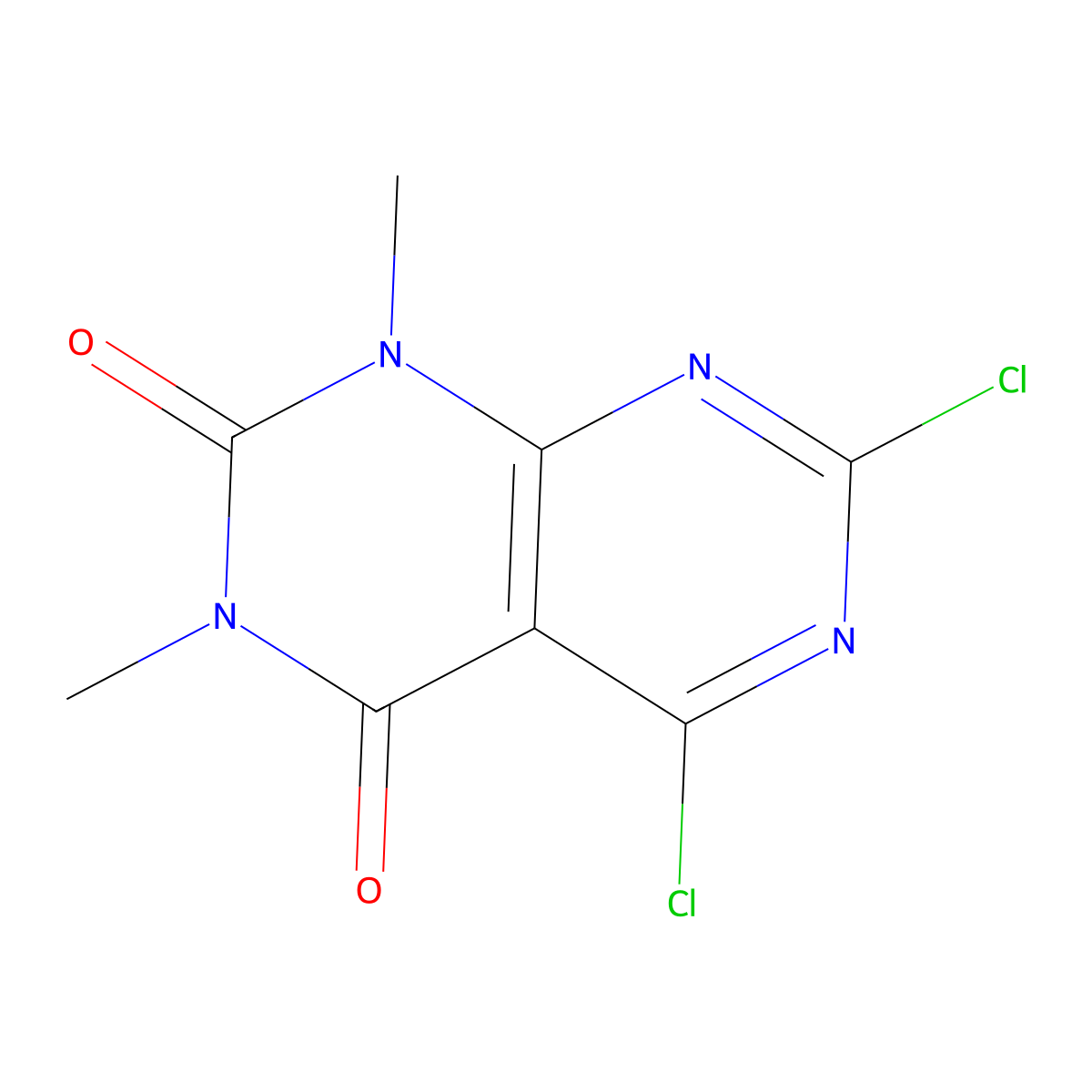 5,7-dichloro-1,3-dimethyl-1H,2H,3H,4H-[1,3]diazino[4,5-d]pyrimidine-2,4-dione molecular structure, CAS 42212-10-2
