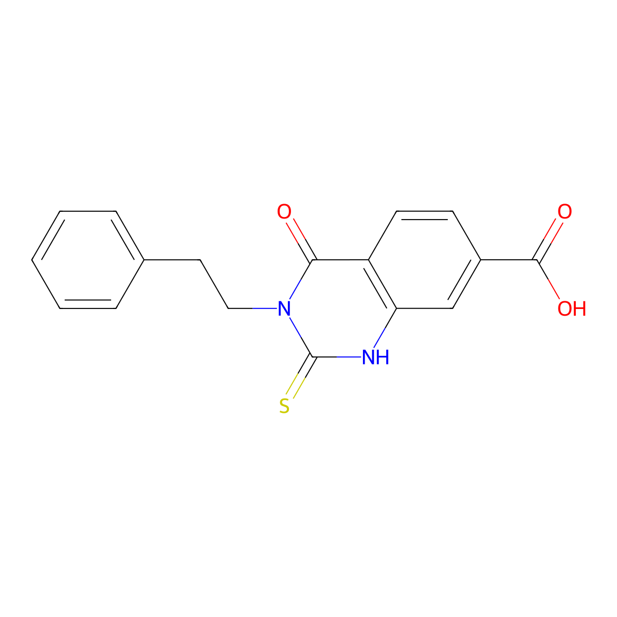 4-Oxo-3-(2-phenylethyl)-2-sulfanyl-3,4-dihydroquinazoline-7-carboxylic acid molecular structure, CAS 422271-07-6