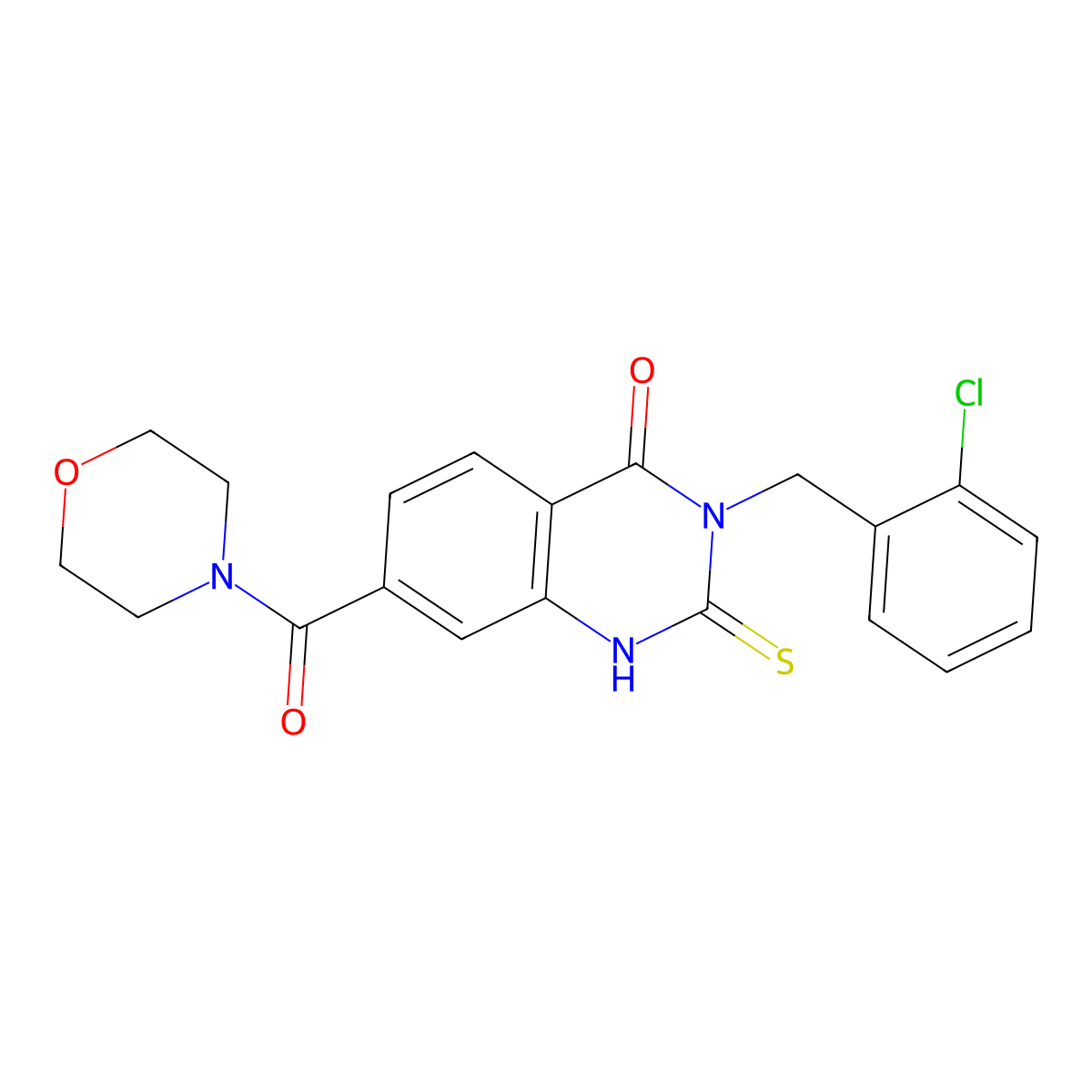3-[(2-chlorophenyl)methyl]-7-(morpholine-4-carbonyl)-2-sulfanylidene-1H-quinazolin-4-one molecular structure, CAS 422273-32-3