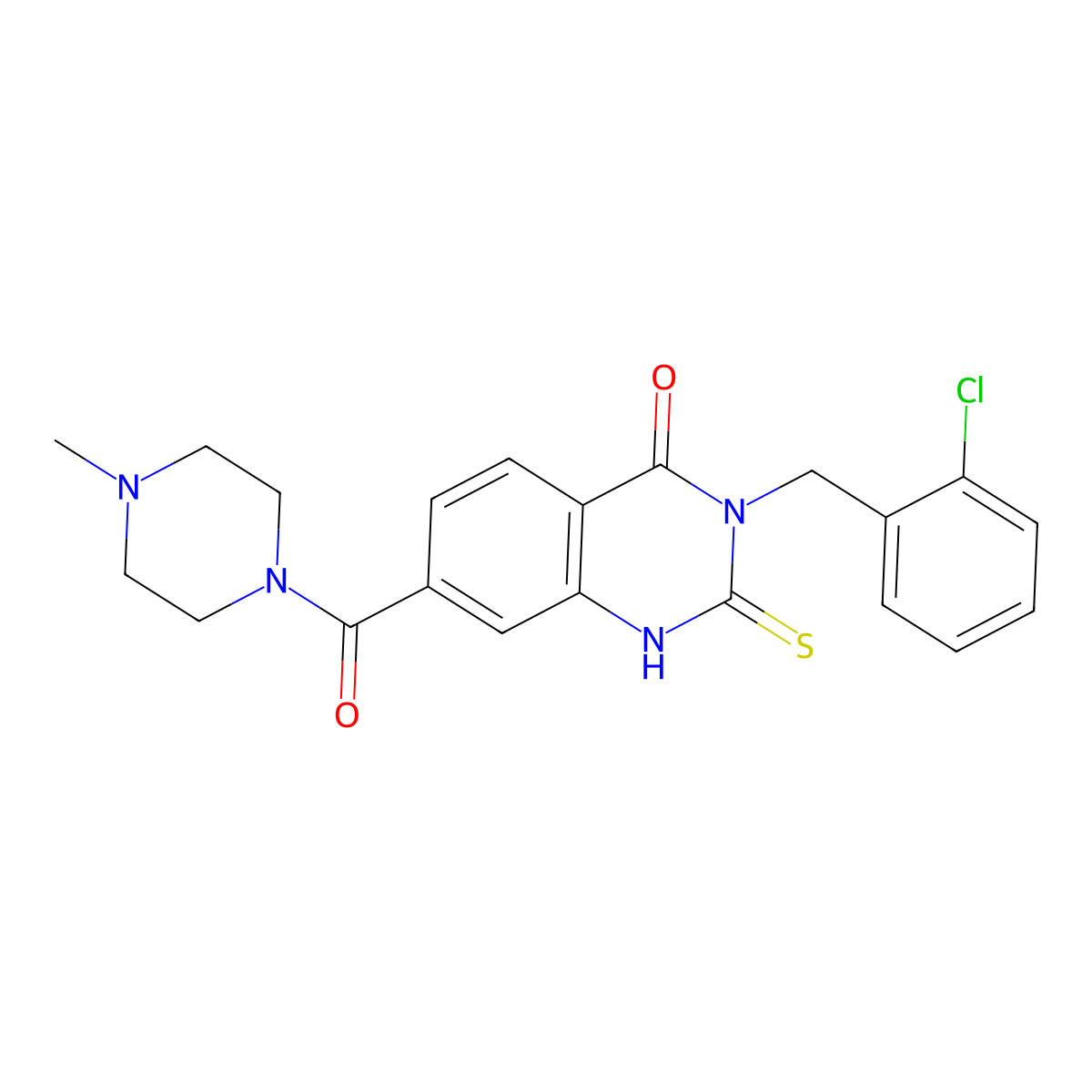 3-[(2-chlorophenyl)methyl]-7-(4-methylpiperazine-1-carbonyl)-2-sulfanylidene-1H-quinazolin-4-one molecular structure, CAS 422273-33-4