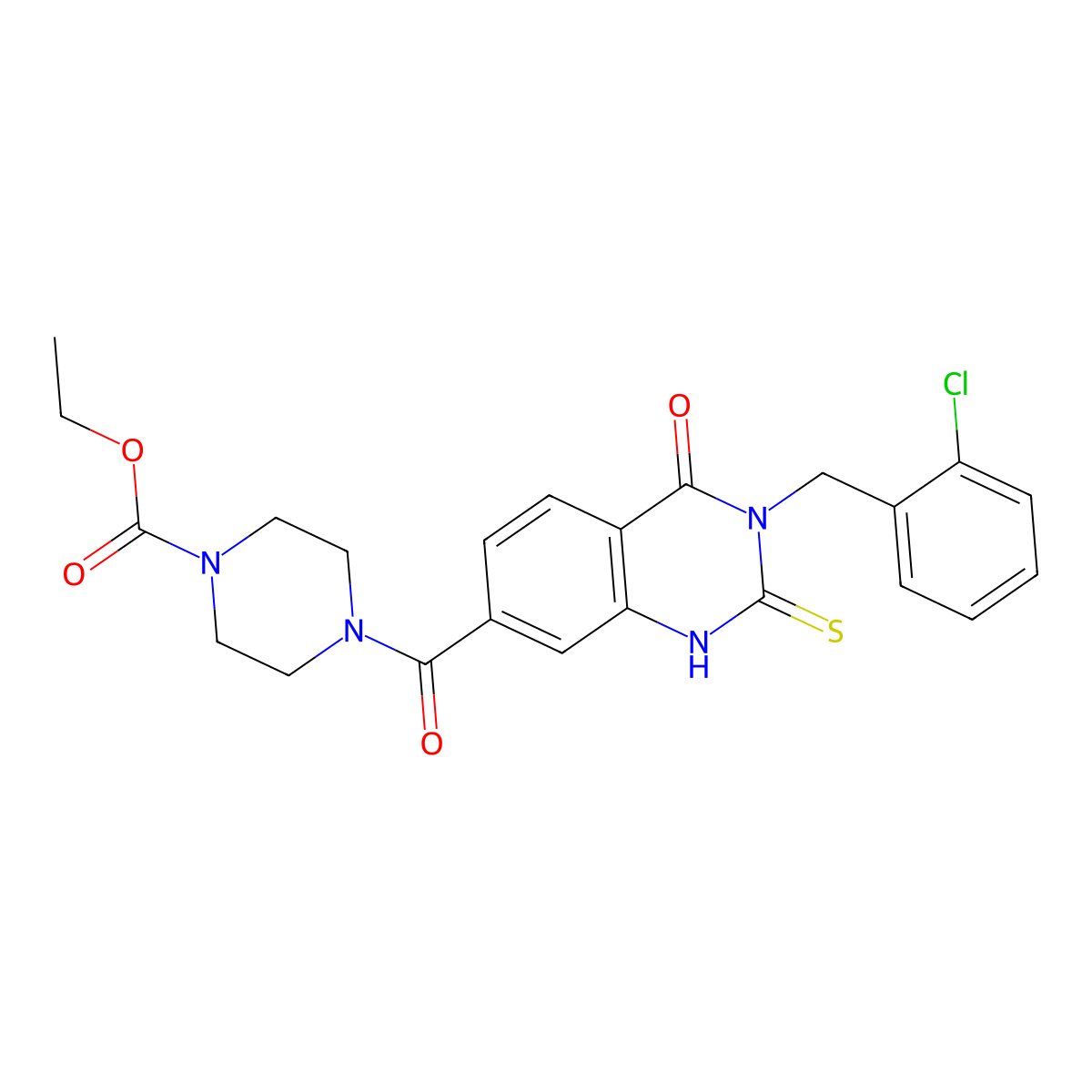 ethyl 4-[3-[(2-chlorophenyl)methyl]-4-oxo-2-sulfanylidene-1H-quinazoline-7-carbonyl]piperazine-1-carboxylate molecular structure, CAS 422273-35-6