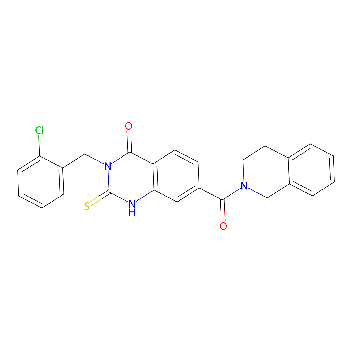 3-(2-chlorobenzyl)-7-(1,2,3,4-tetrahydroisoquinoline-2-carbonyl)-2-thioxo-2,3-dihydroquinazolin-4(1H)-one molecular structure, CAS 422273-36-7