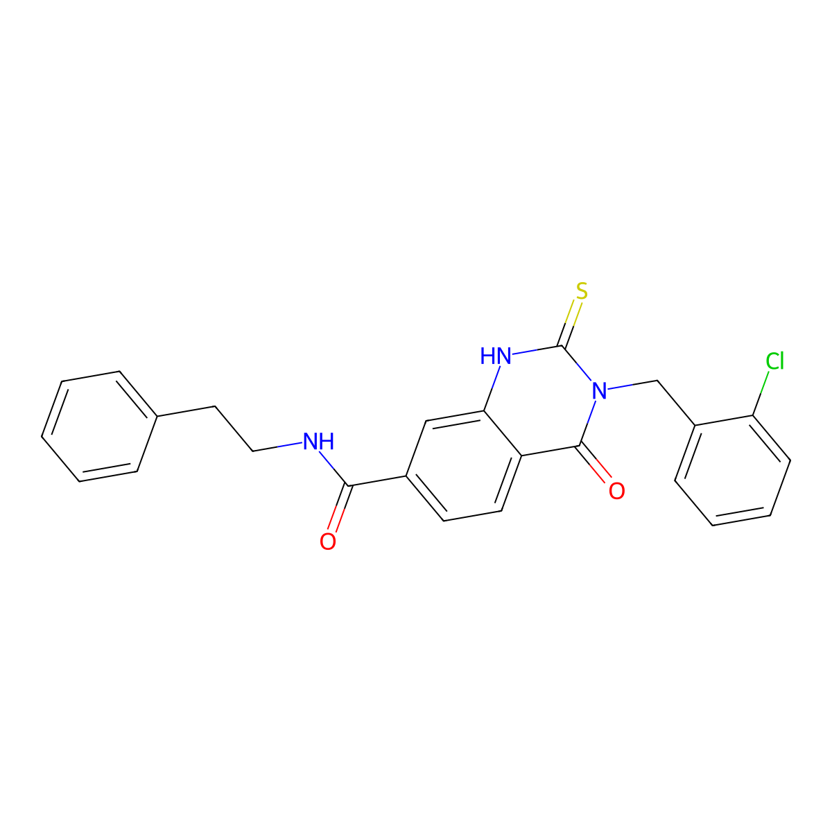 3-(2-chlorobenzyl)-4-oxo-N-phenethyl-2-thioxo-1,2,3,4-tetrahydroquinazoline-7-carboxamide molecular structure, CAS 422273-37-8