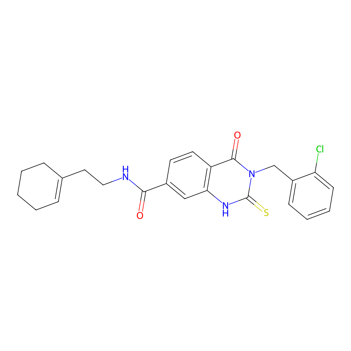 3-[(2-chlorophenyl)methyl]-N-[2-(cyclohexen-1-yl)ethyl]-4-oxo-2-sulfanylidene-1H-quinazoline-7-carboxamide molecular structure, CAS 422273-38-9