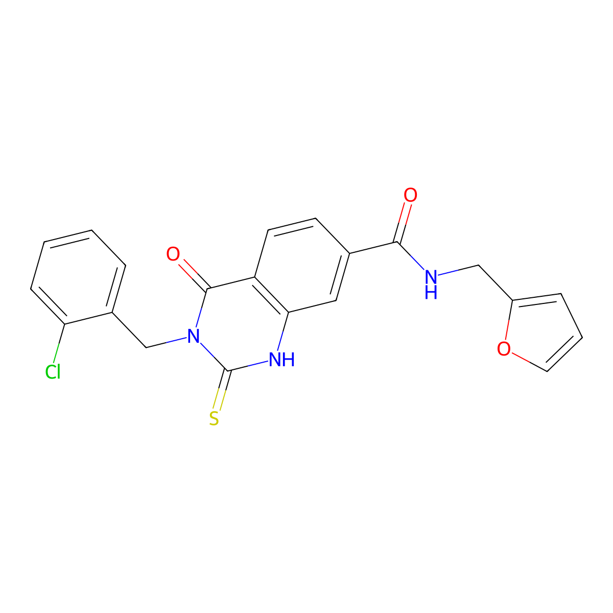 3-[(2-chlorophenyl)methyl]-N-[(furan-2-yl)methyl]-4-oxo-2-sulfanylidene-1,2,3,4-tetrahydroquinazoline-7-carboxamide molecular structure, CAS 422273-41-4
