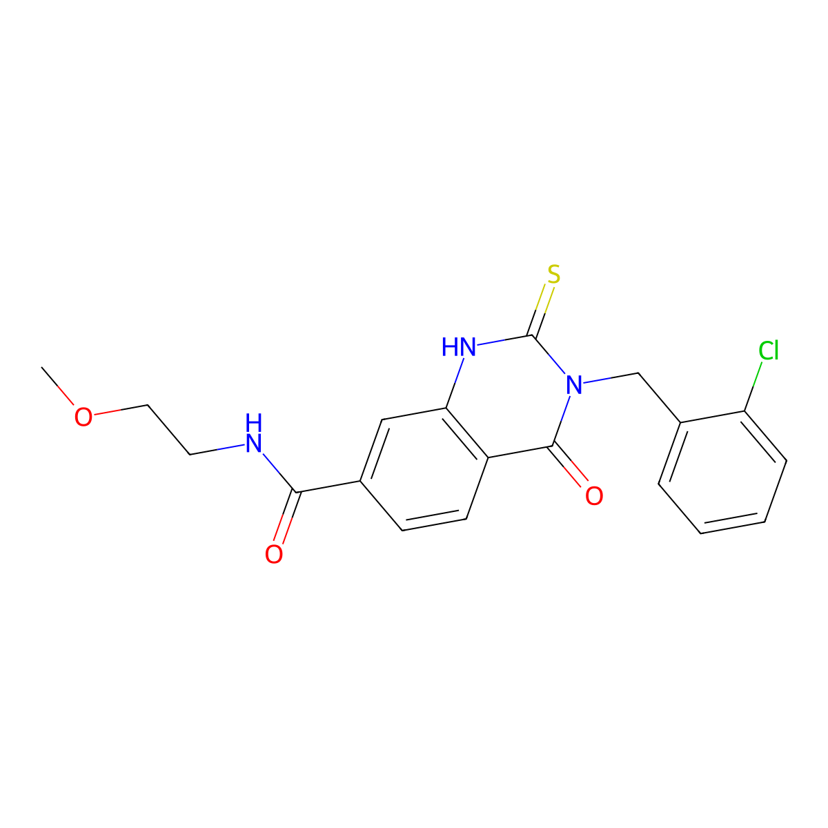 3-[(2-chlorophenyl)methyl]-N-(2-methoxyethyl)-4-oxo-2-sulfanylidene-1H-quinazoline-7-carboxamide molecular structure, CAS 422273-46-9