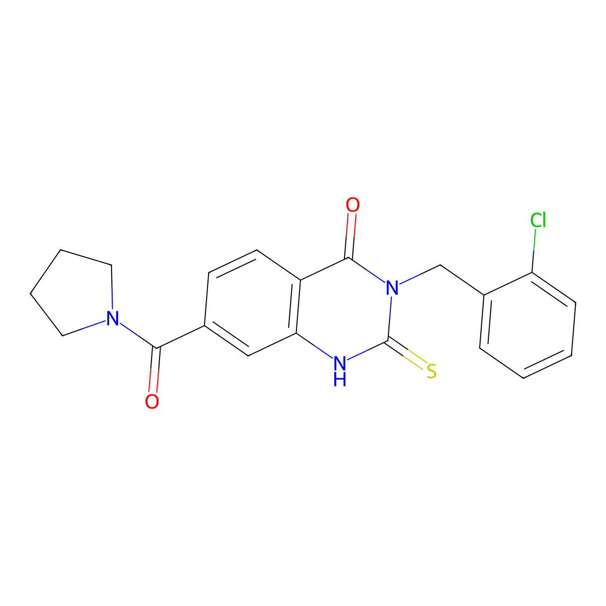 3-[(2-chlorophenyl)methyl]-7-(pyrrolidine-1-carbonyl)-2-sulfanylidene-1H-quinazolin-4-one molecular structure, CAS 422273-48-1