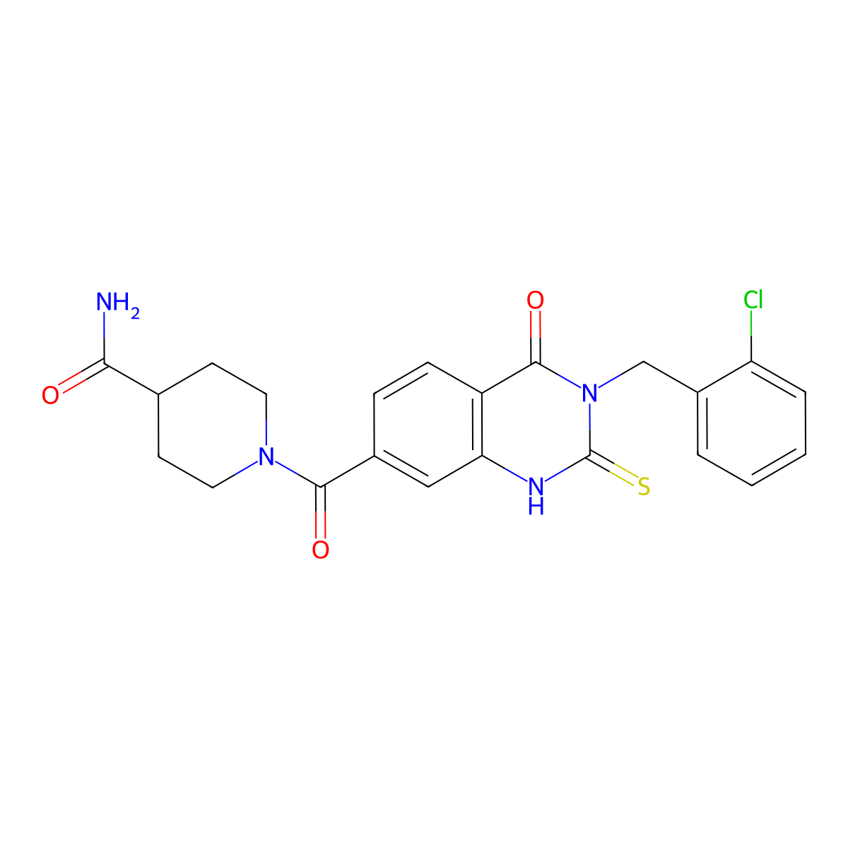 1-[3-[(2-chlorophenyl)methyl]-4-oxo-2-sulfanylidene-1H-quinazoline-7-carbonyl]piperidine-4-carboxamide molecular structure, CAS 422273-49-2