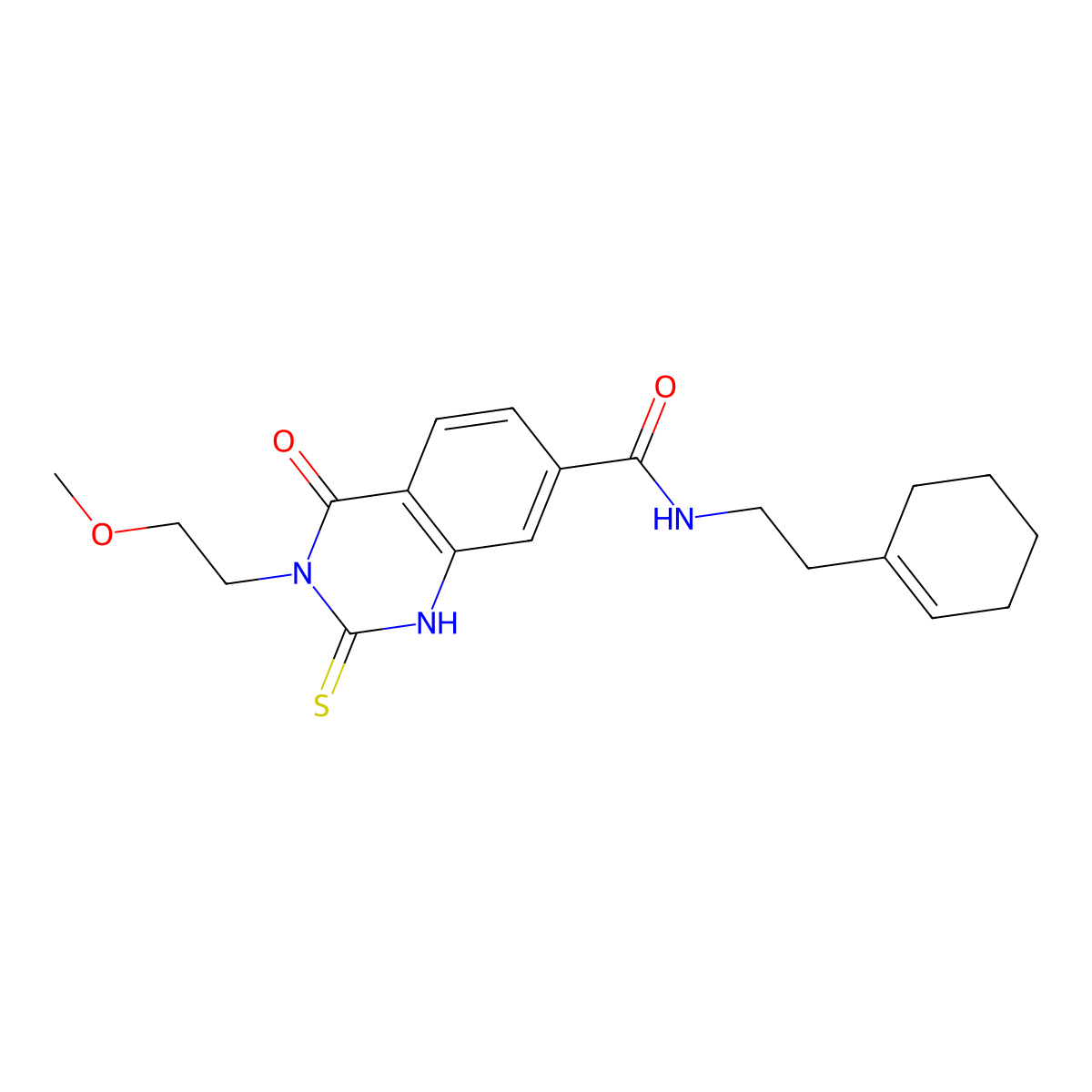 N-[2-(cyclohexen-1-yl)ethyl]-3-(2-methoxyethyl)-4-oxo-2-sulfanylidene-1H-quinazoline-7-carboxamide molecular structure, CAS 422273-58-3