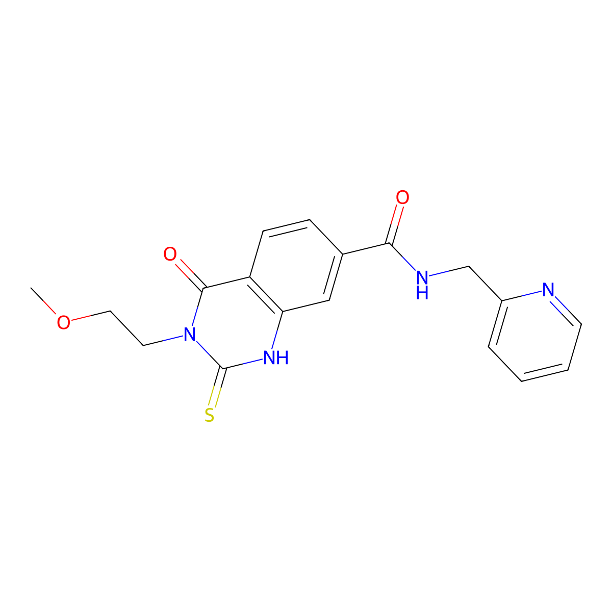 3-(2-methoxyethyl)-4-oxo-N-(pyridin-2-ylmethyl)-2-thioxo-1,2,3,4-tetrahydroquinazoline-7-carboxamide molecular structure, CAS 422273-60-7