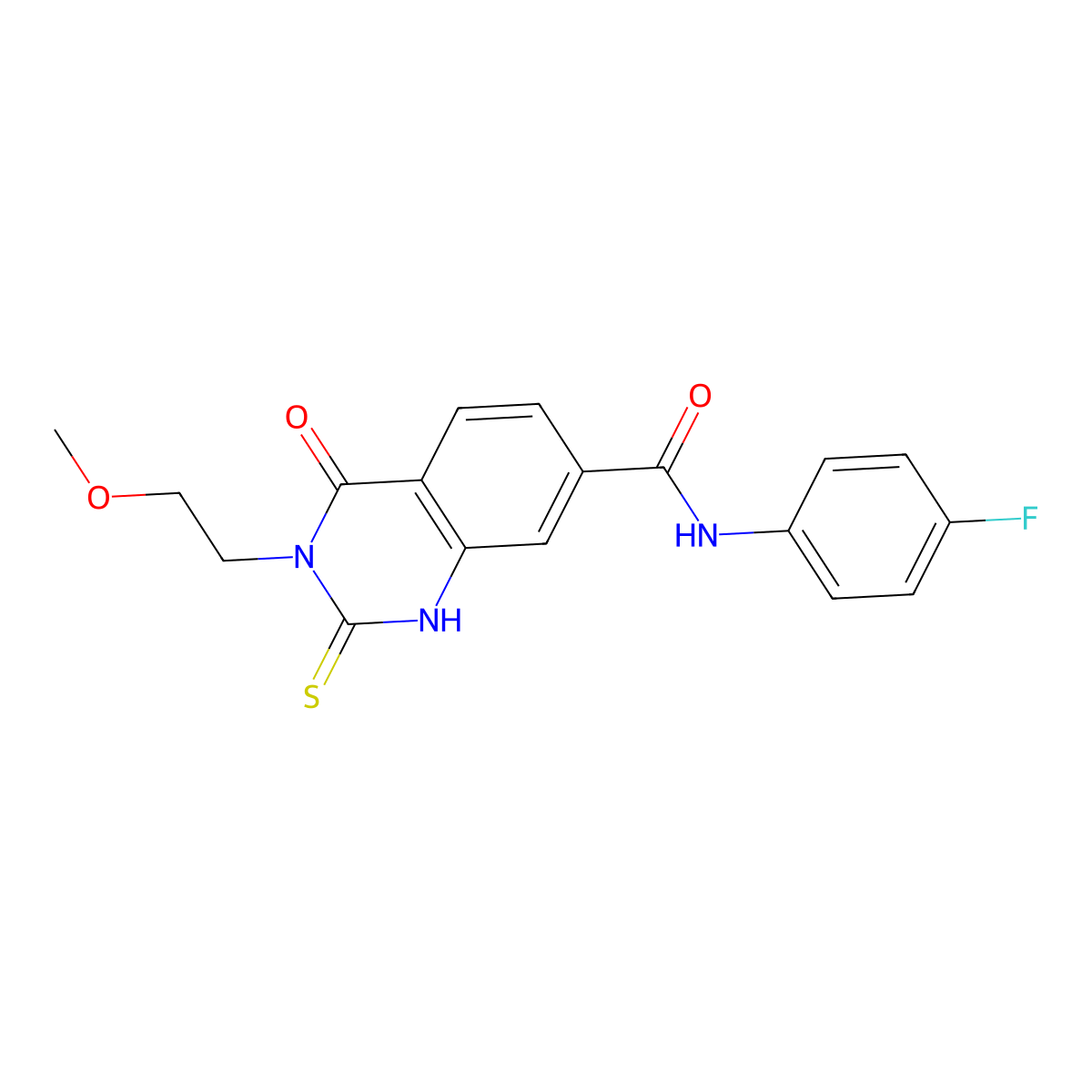 N-(4-fluorophenyl)-3-(2-methoxyethyl)-4-oxo-2-sulfanylidene-1,2,3,4-tetrahydroquinazoline-7-carboxamide molecular structure, CAS 422273-62-9
