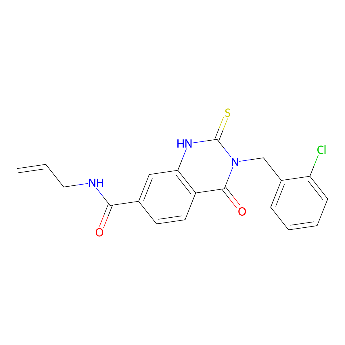 N-allyl-3-(2-chlorobenzyl)-4-oxo-2-thioxo-1,2,3,4-tetrahydroquinazoline-7-carboxamide molecular structure, CAS 422273-63-0