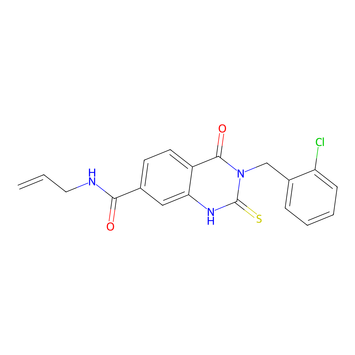 N-allyl-3-(2-chlorobenzyl)-4-oxo-2-thioxo-1,2,3,4-tetrahydroquinazoline-7-carboxamide molecular structure, CAS 422273-63-0