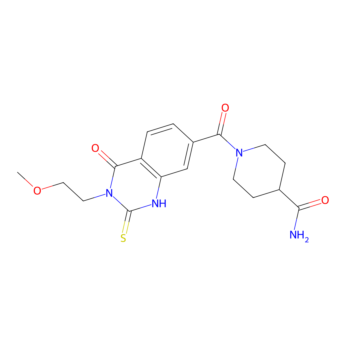1-[3-(2-methoxyethyl)-4-oxo-2-sulfanylidene-1H-quinazoline-7-carbonyl]piperidine-4-carboxamide molecular structure, CAS 422273-68-5