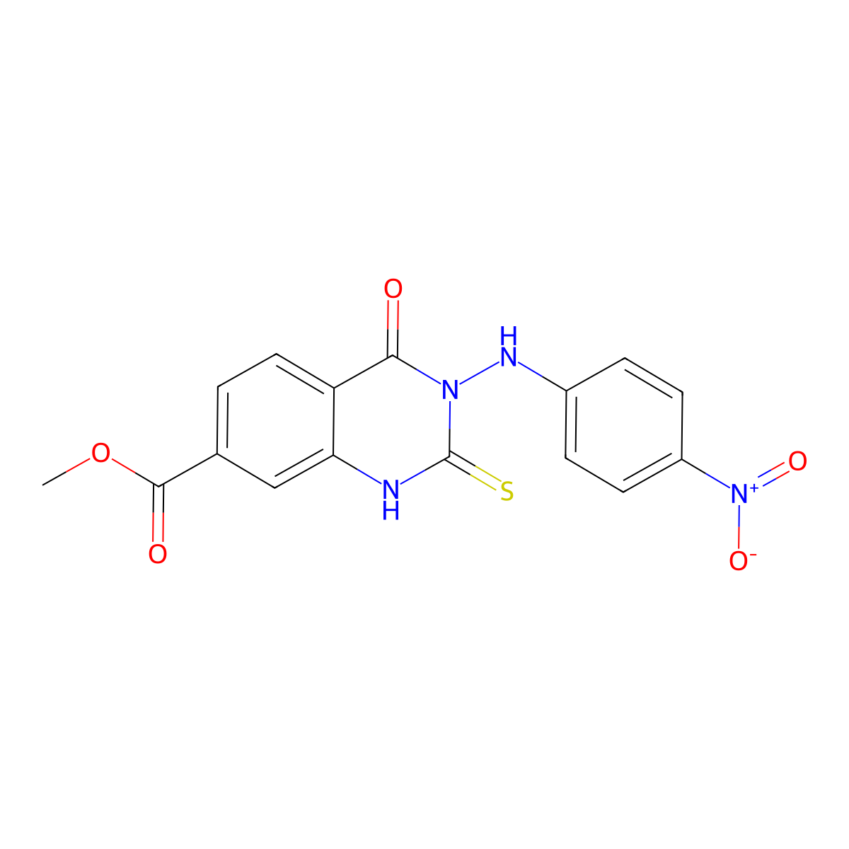Methyl 3-((4-nitrophenyl)amino)-4-oxo-2-thioxo-1,2,3,4-tetrahydroquinazoline-7-carboxylate molecular structure, CAS 422275-30-7