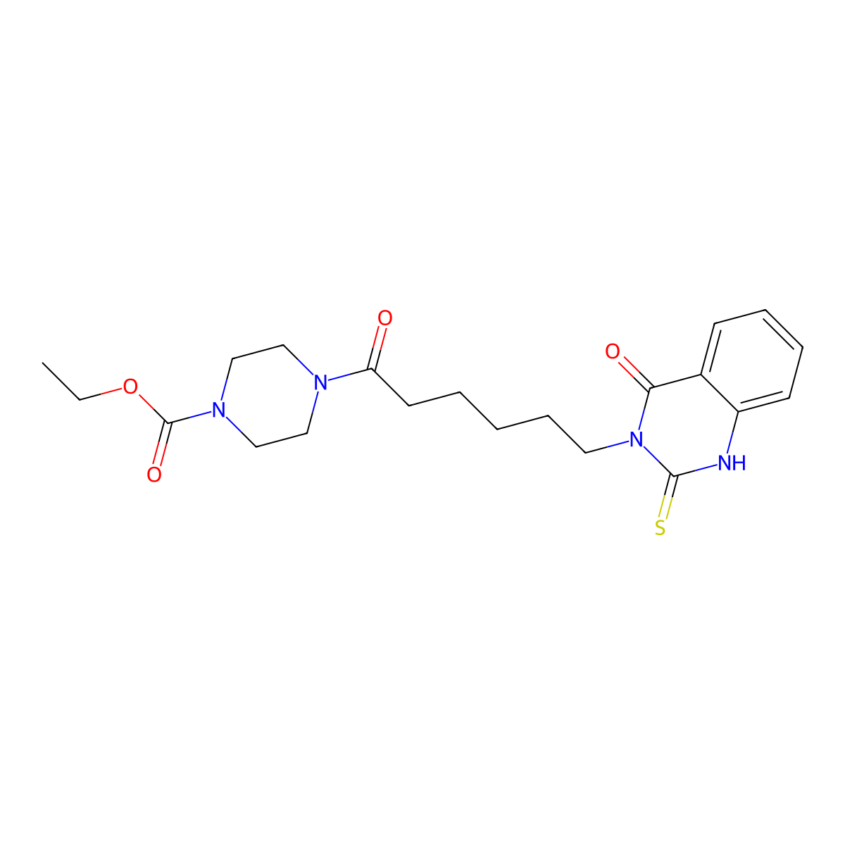 ethyl 4-(6-(4-oxo-2-thioxo-1,2-dihydroquinazolin-3(4H)-yl)hexanoyl)piperazine-1-carboxylate molecular structure, CAS 422275-39-6