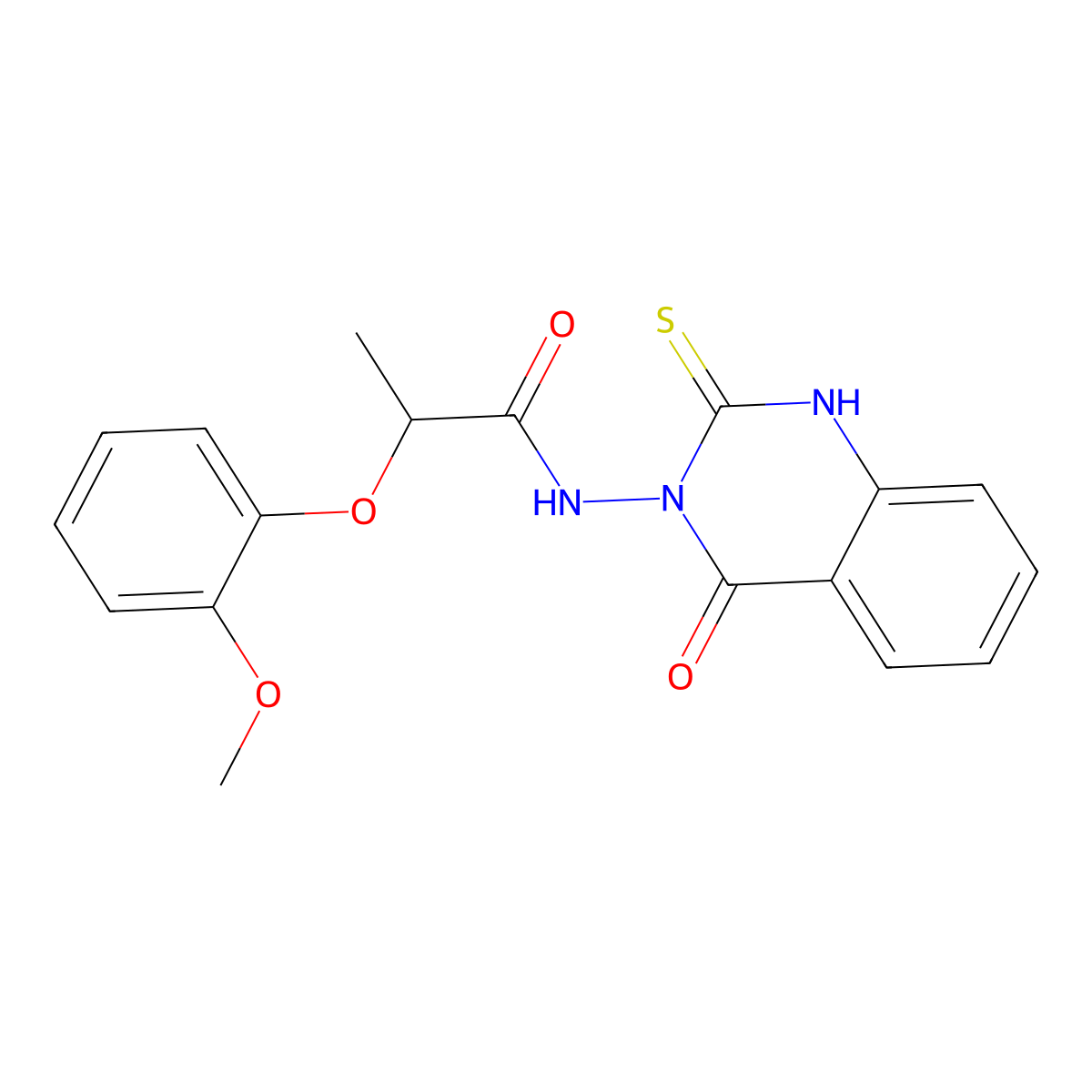 2-(2-methoxyphenoxy)-N-(4-oxo-2-sulfanylidene-1H-quinazolin-3-yl)propanamide molecular structure, CAS 422275-75-0