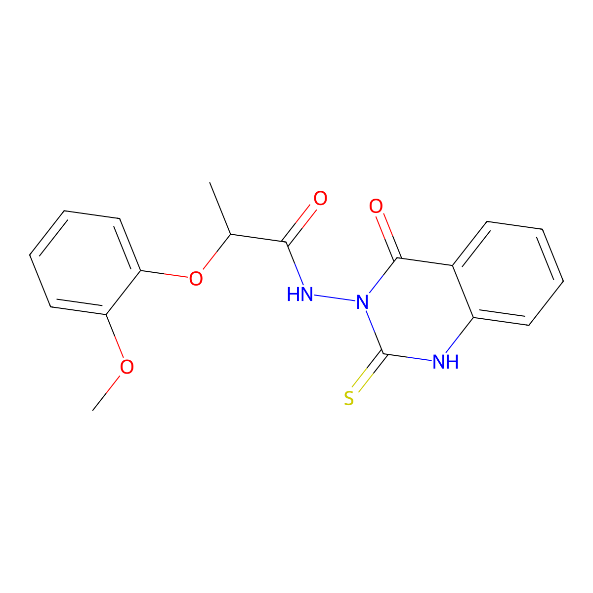 2-(2-methoxyphenoxy)-N-(4-oxo-2-sulfanylidene-1H-quinazolin-3-yl)propanamide molecular structure, CAS 422275-75-0