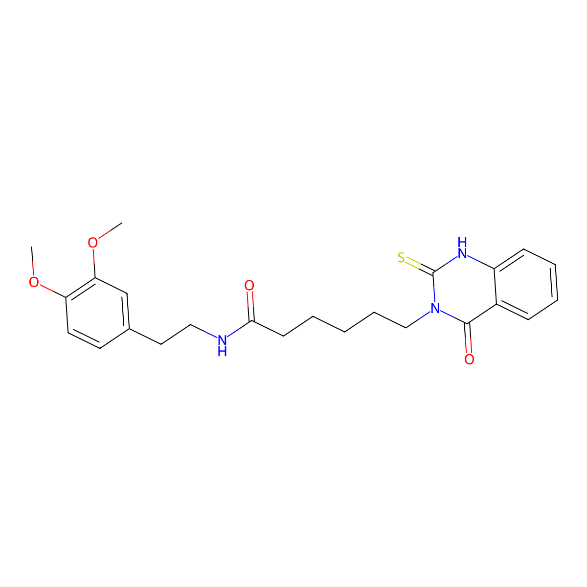 N-[2-(3,4-dimethoxyphenyl)ethyl]-6-(4-oxo-2-sulfanylidene-1H-quinazolin-3-yl)hexanamide molecular structure, CAS 422276-17-3