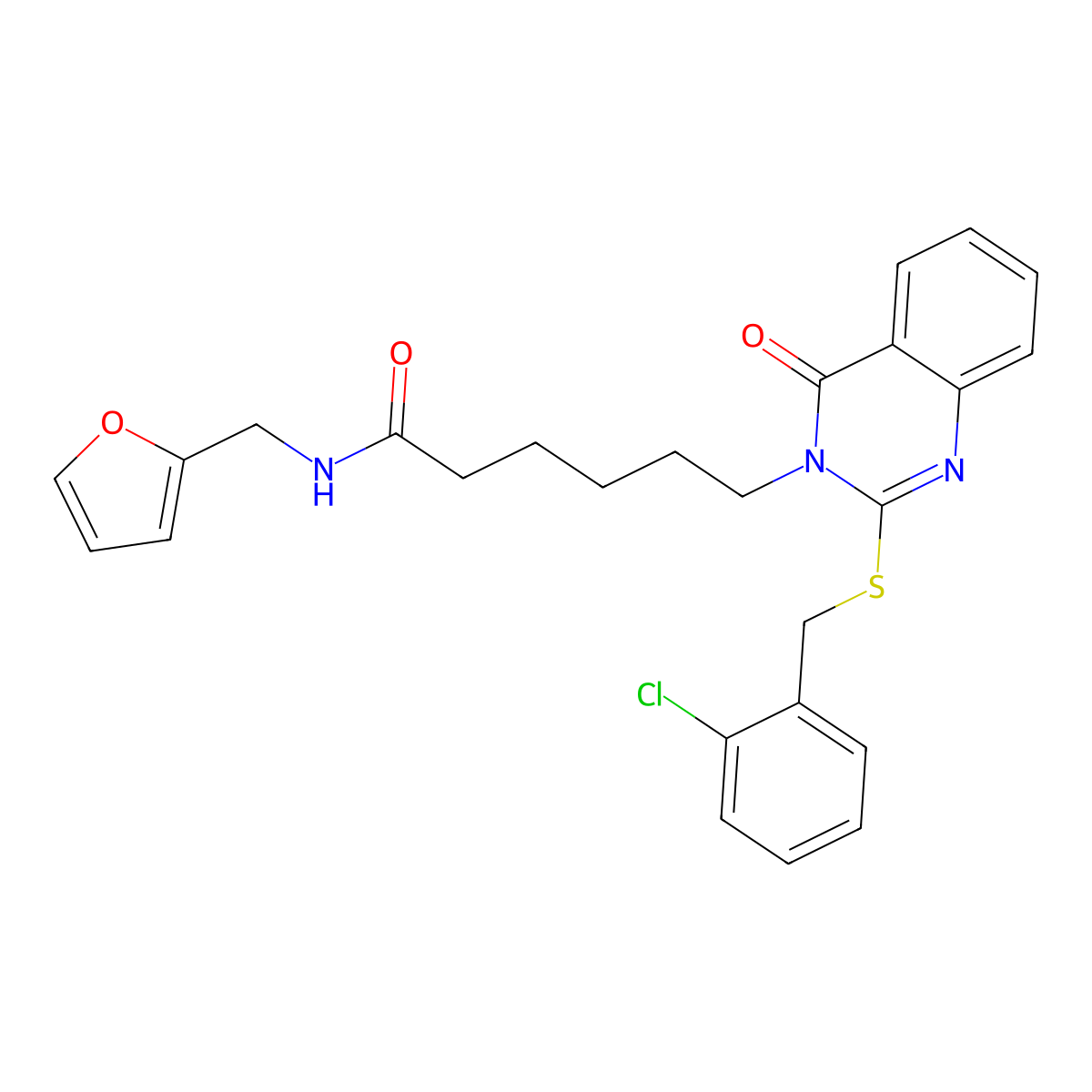 6-[2-[(2-chlorophenyl)methylsulfanyl]-4-oxoquinazolin-3-yl]-N-(furan-2-ylmethyl)hexanamide molecular structure, CAS 422276-34-4