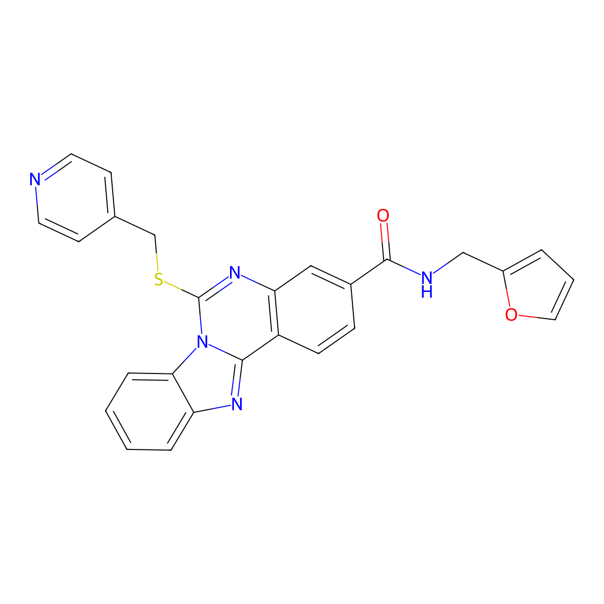 N-(furan-2-ylmethyl)-6-(pyridin-4-ylmethylsulfanyl)benzimidazolo[1,2-c]quinazoline-3-carboxamide molecular structure, CAS 422276-74-2