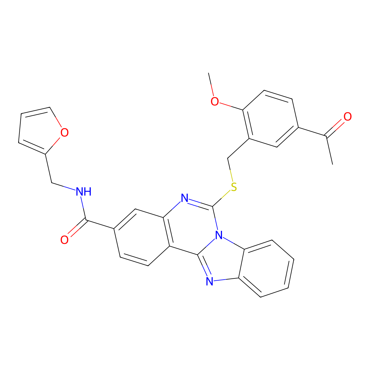 6-[(5-acetyl-2-methoxyphenyl)methylsulfanyl]-N-(furan-2-ylmethyl)benzimidazolo[1,2-c]quinazoline-3-carboxamide molecular structure, CAS 422276-79-7