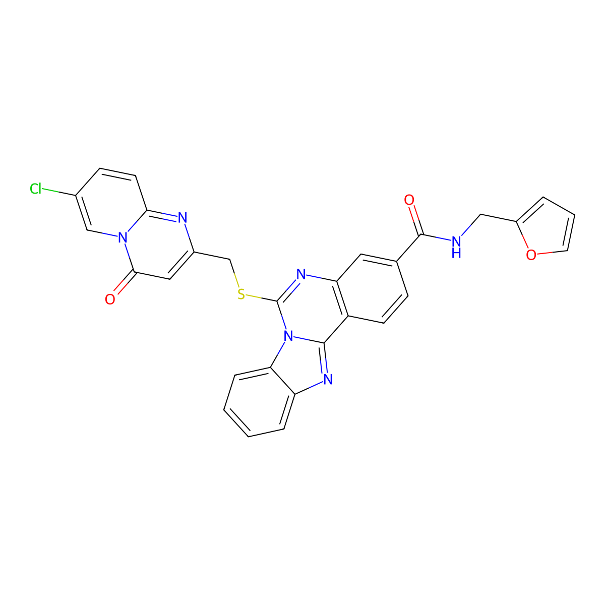 6-[(7-chloro-4-oxopyrido[1,2-a]pyrimidin-2-yl)methylsulfanyl]-N-(furan-2-ylmethyl)benzimidazolo[1,2-c]quinazoline-3-carboxamide molecular structure, CAS 422276-81-1