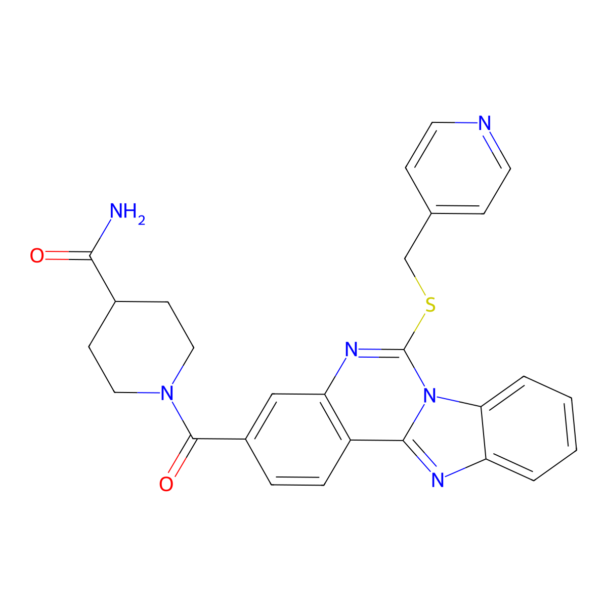 1-[6-(Pyridin-4-ylmethylsulfanyl)benzimidazolo[1,2-c]quinazoline-3-carbonyl]piperidine-4-carboxamide molecular structure, CAS 422276-95-7