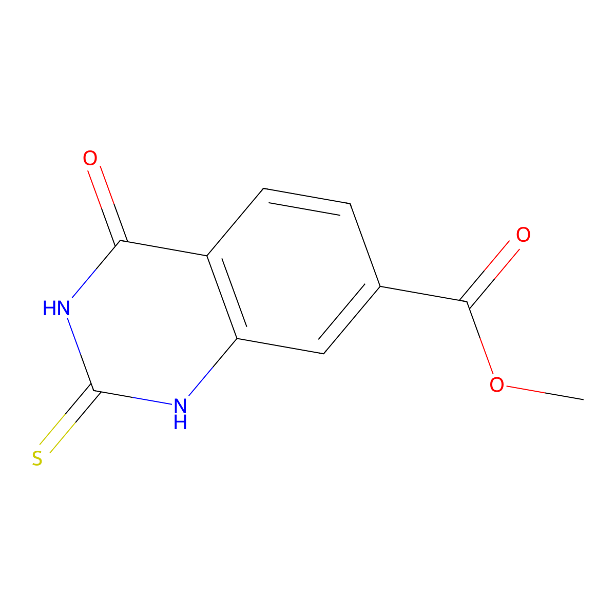 Methyl 4-hydroxy-2-mercaptoquinazoline-7-carboxylate molecular structure, CAS 422277-15-4