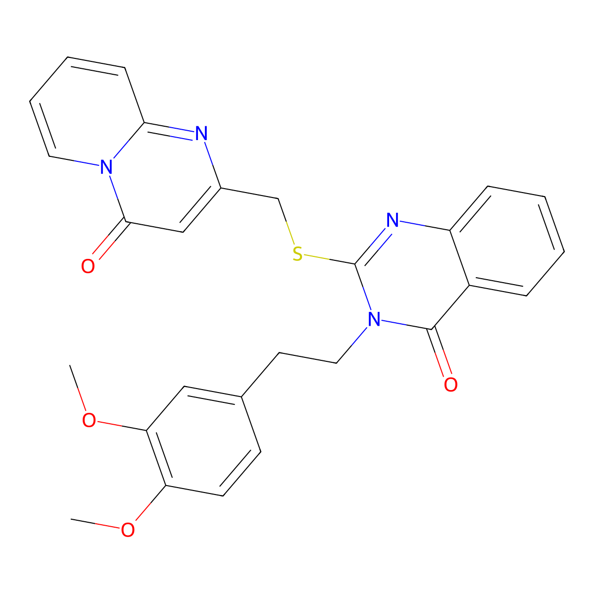 3-[2-(3,4-Dimethoxyphenyl)ethyl]-2-[(4-oxopyrido[1,2-a]pyrimidin-2-yl)methylsulfanyl]quinazolin-4-one molecular structure, CAS 422277-57-4