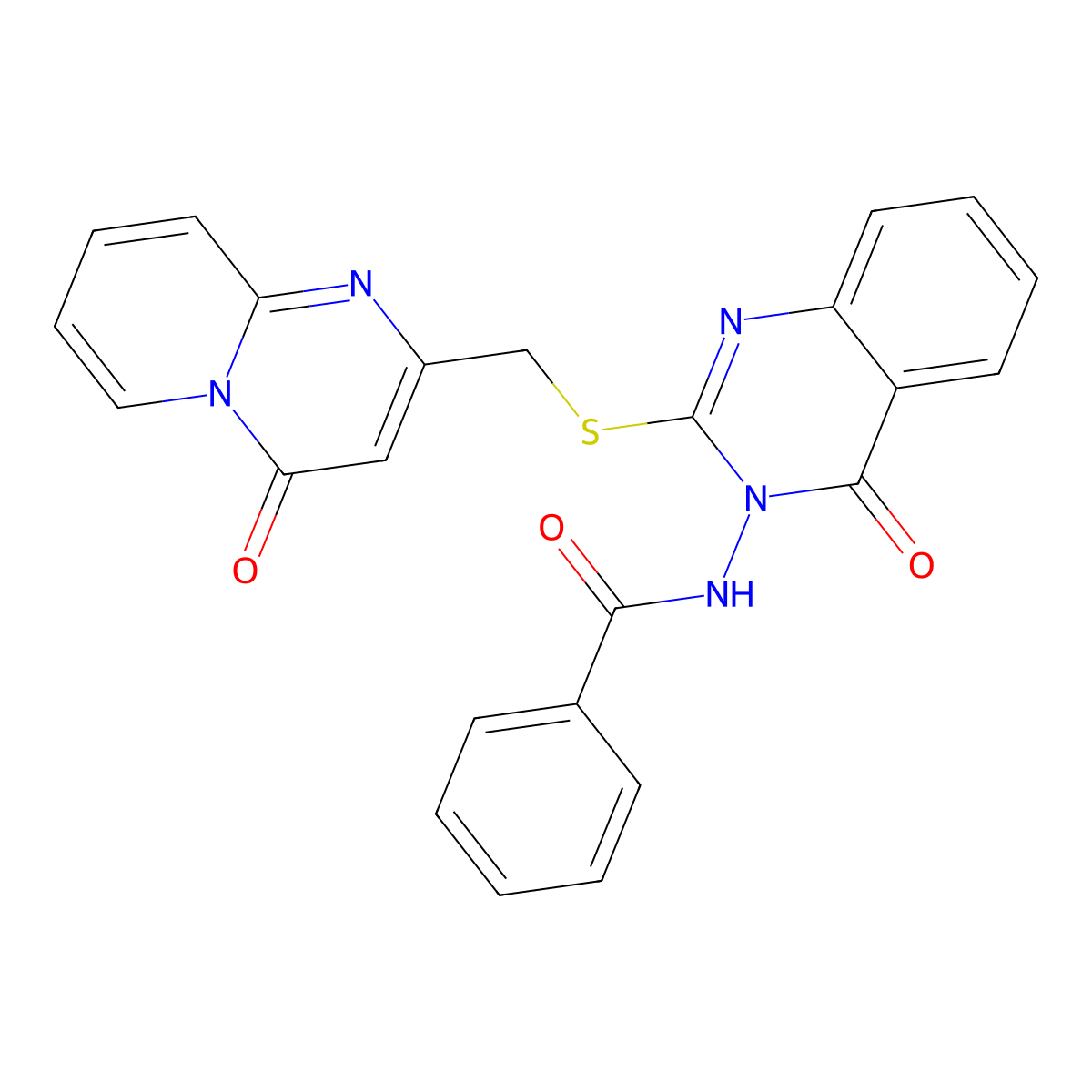 N-(4-oxo-2-(((4-oxo-4H-pyrido[1,2-a]pyrimidin-2-yl)methyl)thio)quinazolin-3(4H)-yl)benzamide molecular structure, CAS 422278-40-8