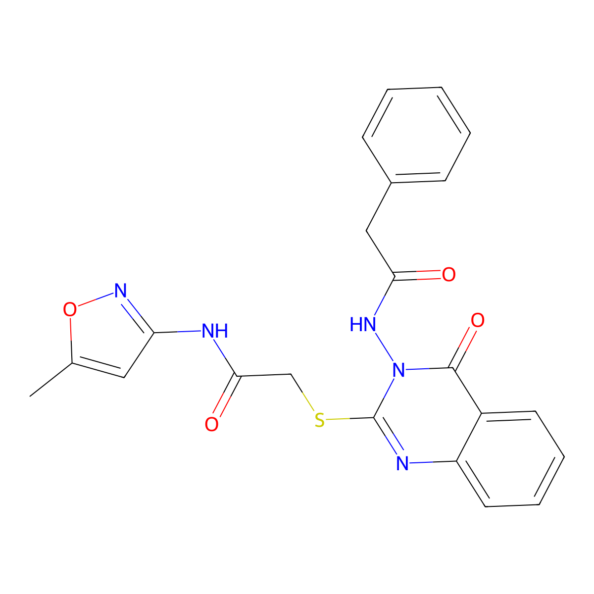 N-[2-[2-[(5-methyl-1,2-oxazol-3-yl)amino]-2-oxoethyl]sulfanyl-4-oxoquinazolin-3-yl]-2-phenylacetamide molecular structure, CAS 422278-48-6