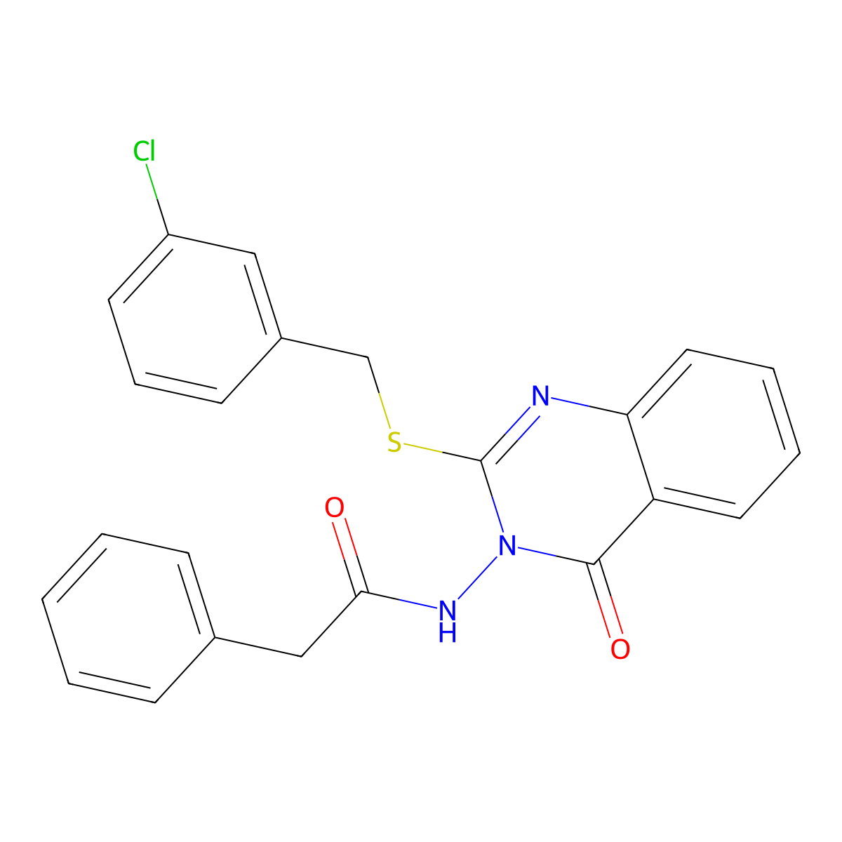 N-[2-[(3-chlorophenyl)methylsulfanyl]-4-oxoquinazolin-3-yl]-2-phenylacetamide molecular structure, CAS 422278-53-3