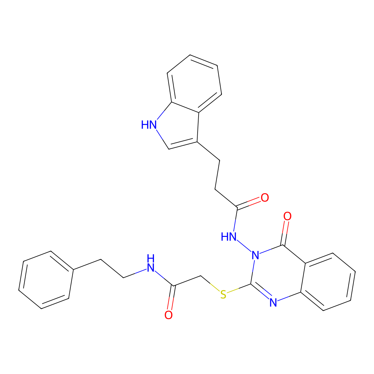 3-(1H-indol-3-yl)-N-(4-oxo-2-((2-oxo-2-(phenethylamino)ethyl)thio)quinazolin-3(4H)-yl)propanamide molecular structure, CAS 422278-60-2