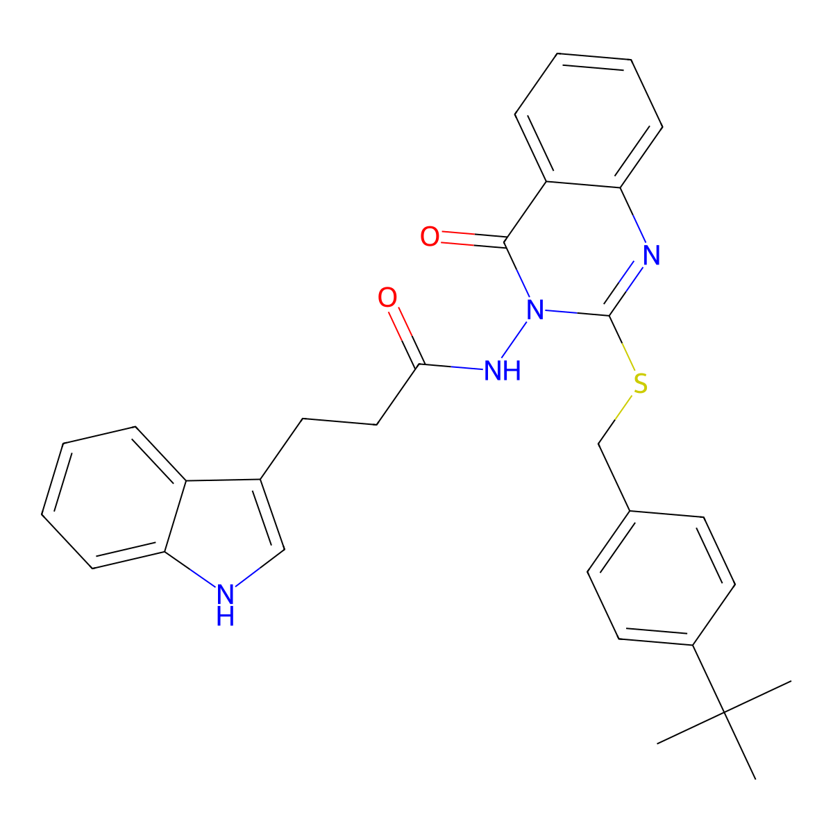 N-[2-[(4-tert-butylphenyl)methylsulfanyl]-4-oxoquinazolin-3-yl]-3-(1H-indol-3-yl)propanamide molecular structure, CAS 422278-64-6