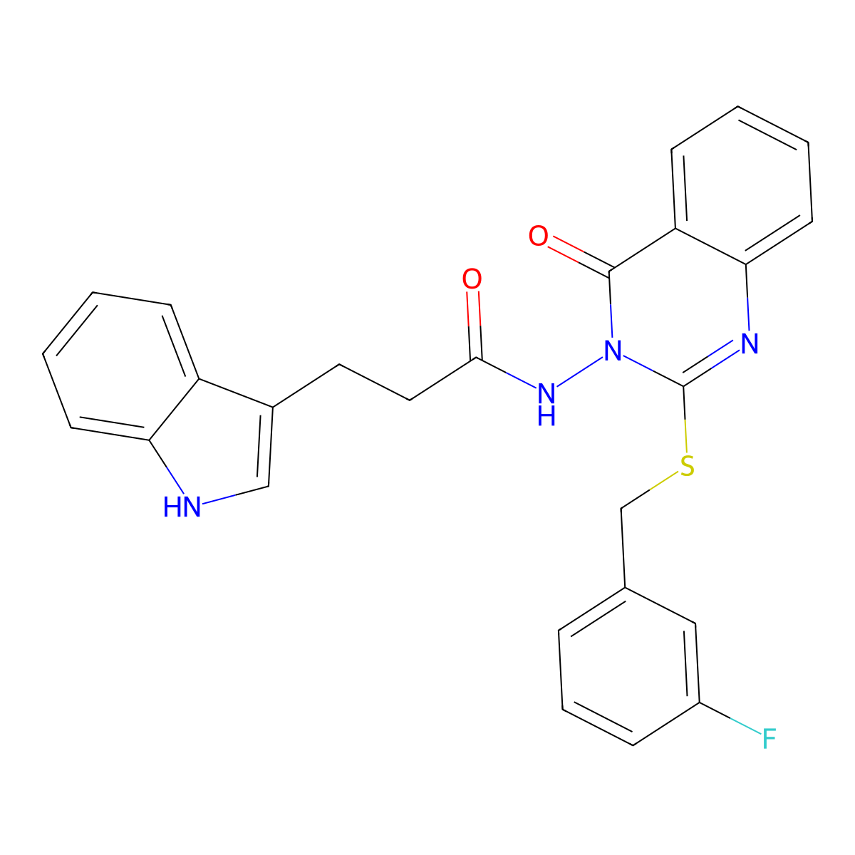 N-(2-{[(3-fluorophenyl)methyl]sulfanyl}-4-oxo-3,4-dihydroquinazolin-3-yl)-3-(1H-indol-3-yl)propanamide molecular structure, CAS 422278-67-9