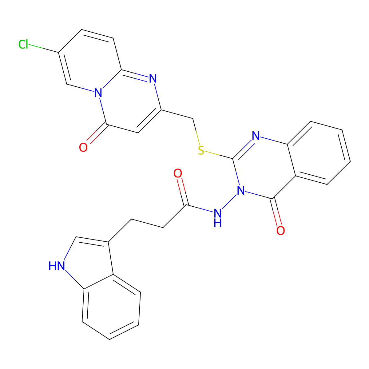 N-[2-[(7-chloro-4-oxopyrido[1,2-a]pyrimidin-2-yl)methylsulfanyl]-4-oxoquinazolin-3-yl]-3-(1H-indol-3-yl)propanamide molecular structure, CAS 422278-70-4