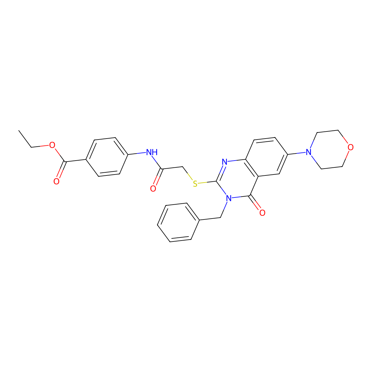 Ethyl 4-[[2-(3-benzyl-6-morpholin-4-yl-4-oxoquinazolin-2-yl)sulfanylacetyl]amino]benzoate molecular structure, CAS 422278-80-6