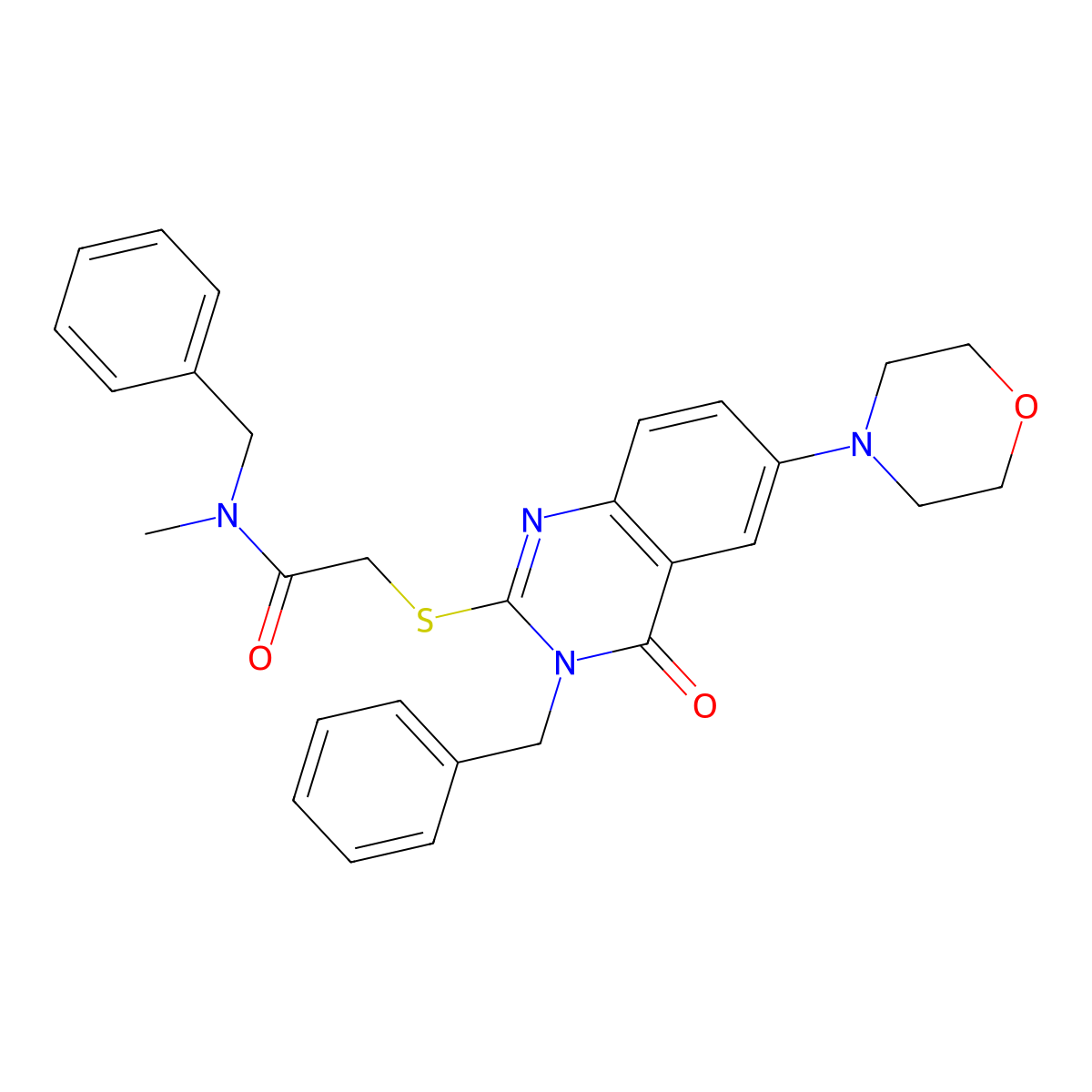 N-benzyl-2-(3-benzyl-6-morpholin-4-yl-4-oxoquinazolin-2-yl)sulfanyl-N-methylacetamide molecular structure, CAS 422278-84-0