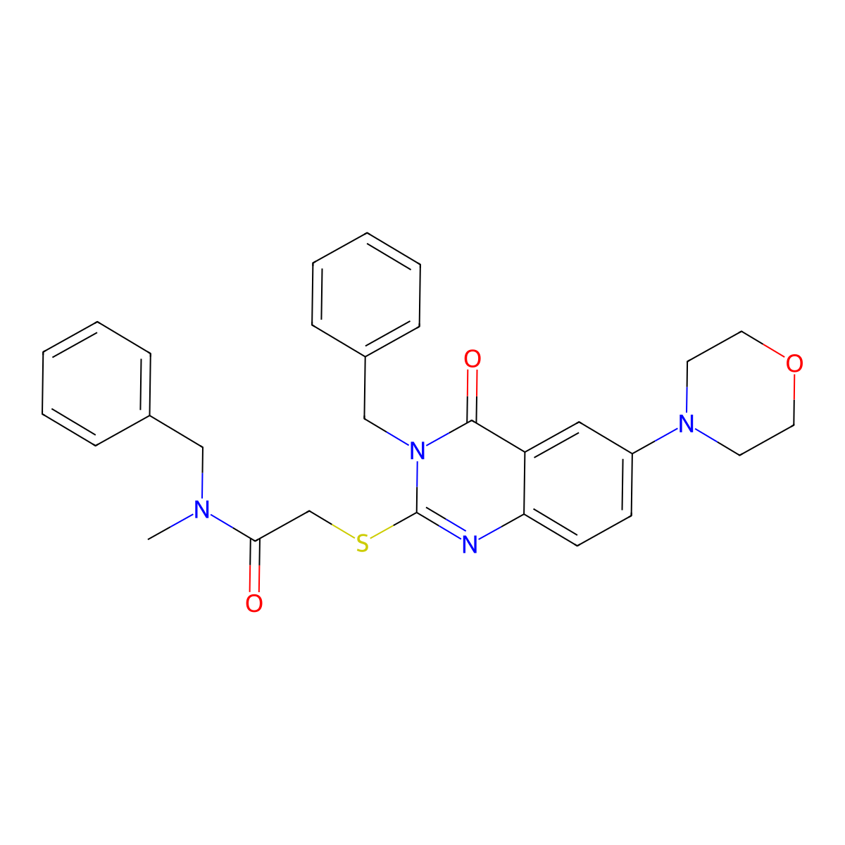 N-benzyl-2-(3-benzyl-6-morpholin-4-yl-4-oxoquinazolin-2-yl)sulfanyl-N-methylacetamide molecular structure, CAS 422278-84-0