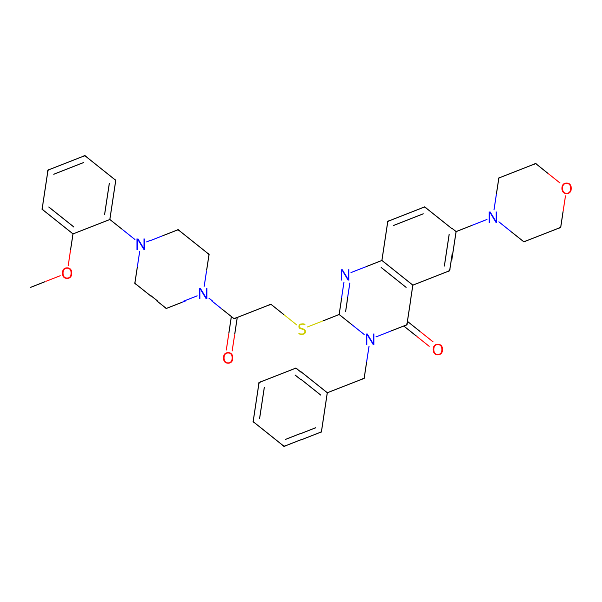 3-Benzyl-2-[2-[4-(2-methoxyphenyl)piperazin-1-yl]-2-oxoethyl]sulfanyl-6-morpholin-4-ylquinazolin-4-one molecular structure, CAS 422278-87-3