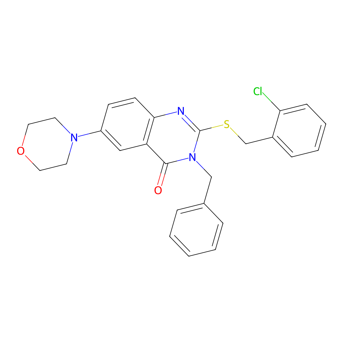 3-benzyl-2-((2-chlorobenzyl)thio)-6-morpholinoquinazolin-4(3H)-one molecular structure, CAS 422278-92-0